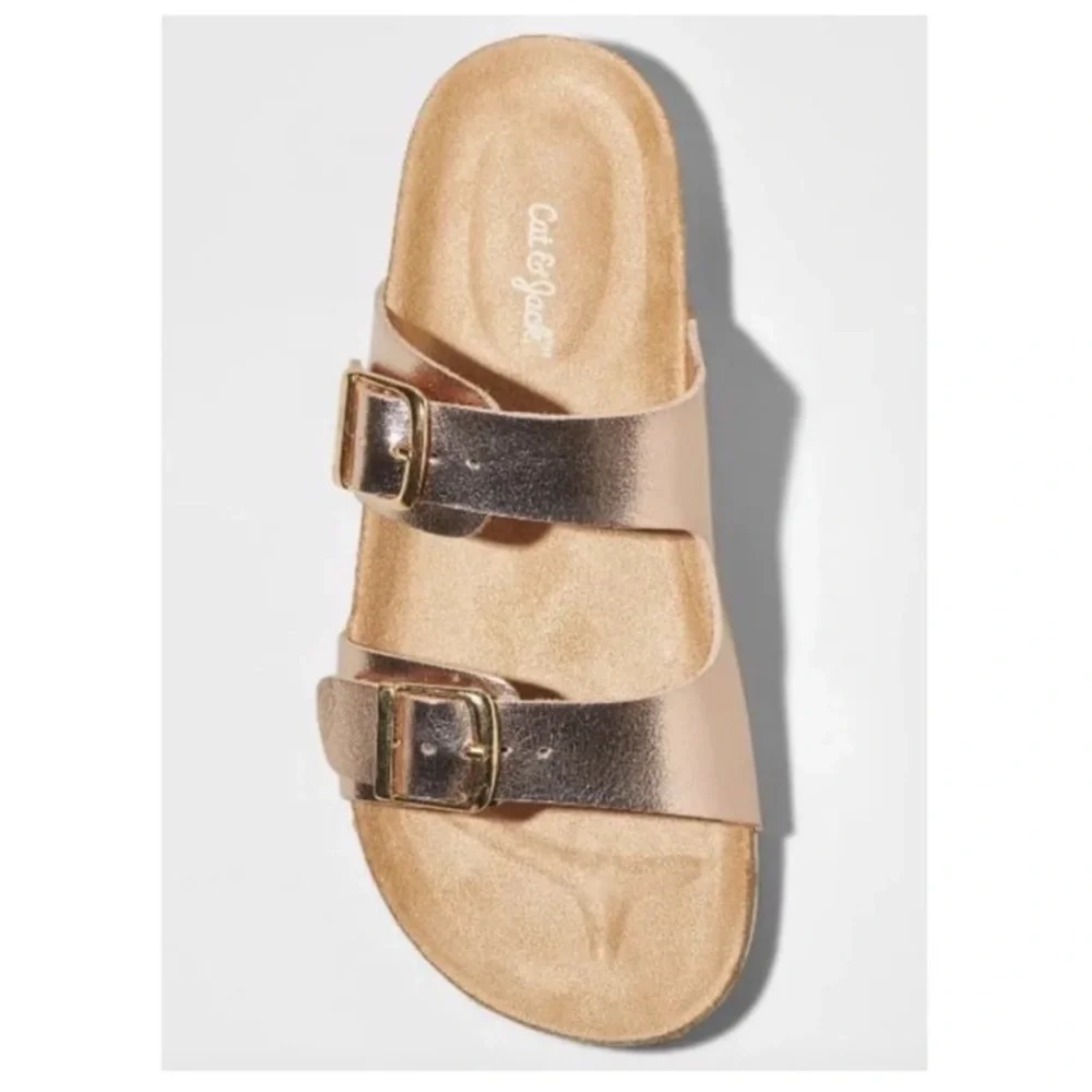 Cat & Jack Drew Girls Rose Gold Double Buckle Footbed Sandals Size 1